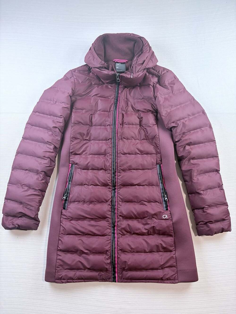 GapFit Puffer Jacket XS Burgundy Hooded Quilted Winter Coat